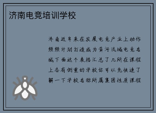 济南电竞培训学校