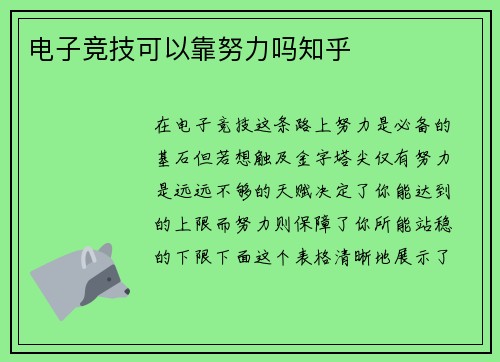 电子竞技可以靠努力吗知乎
